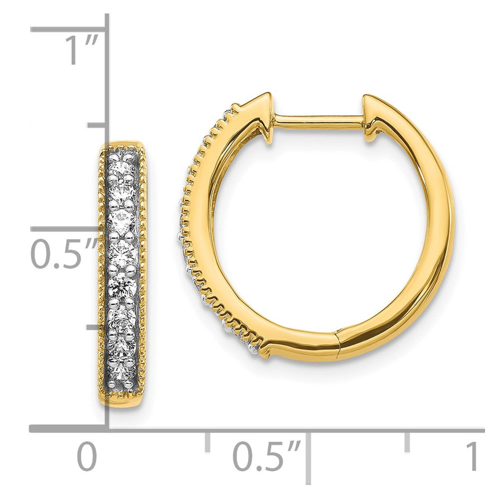 10k 3/8 carat Diamond Milgrain Edge Round Hinged Hoop Earrings