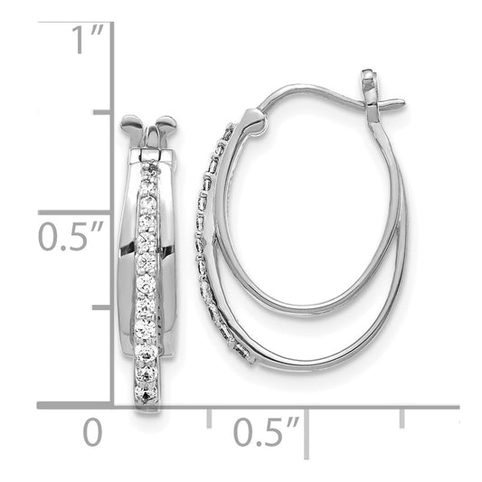 10k White Gold 1/4 carat Diamond Oval Triple Hoop Earrings