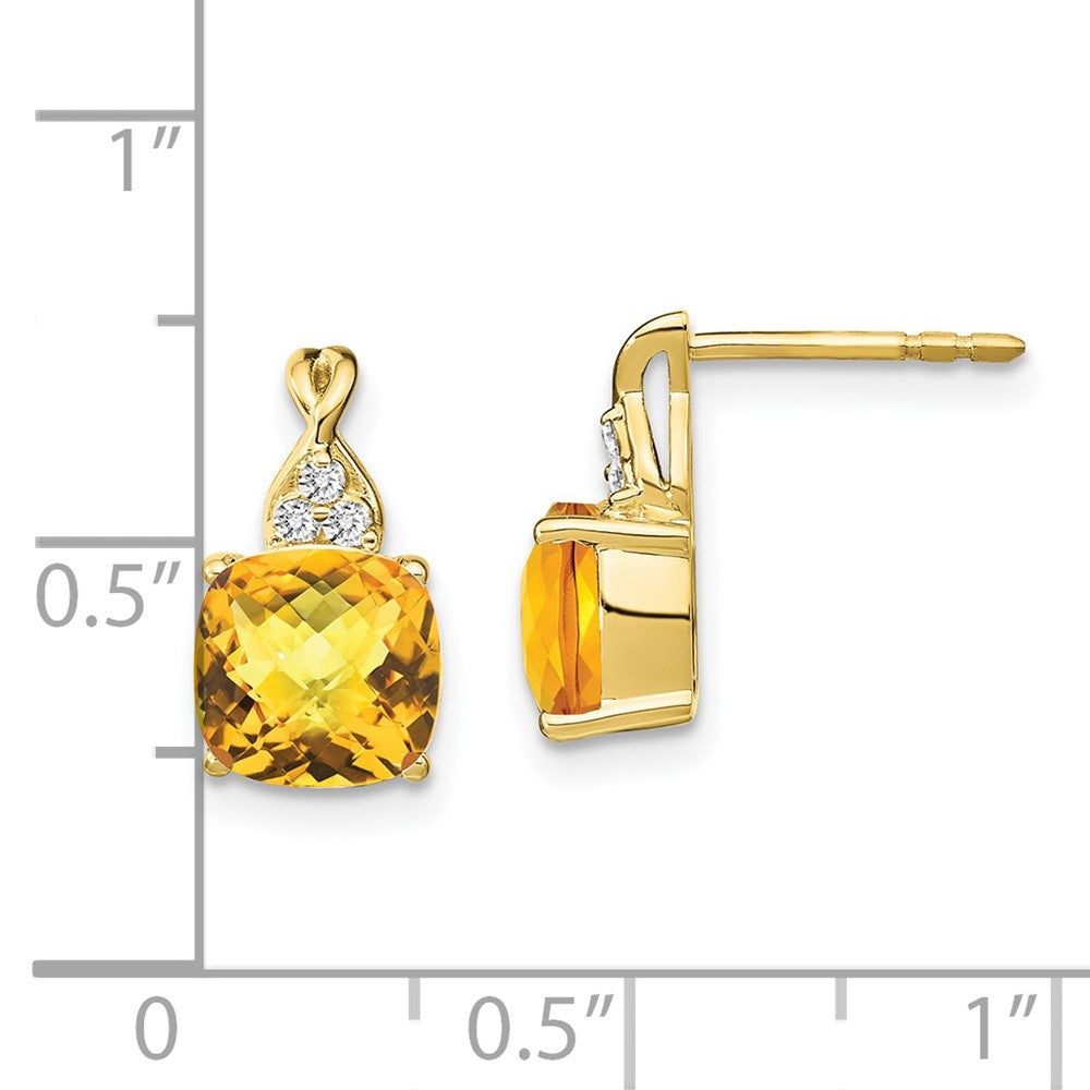 10k 7mm Cushion Checkerboard November/ Citrine and Diamond Post Earrings