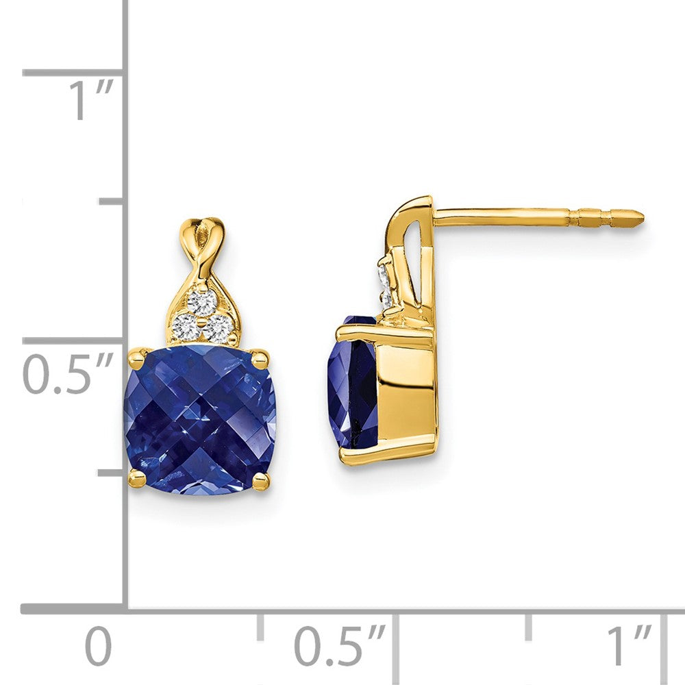14k 7mm Cushion Checkerboard September/Lab Created Sapphire and Diamond Post Earrings