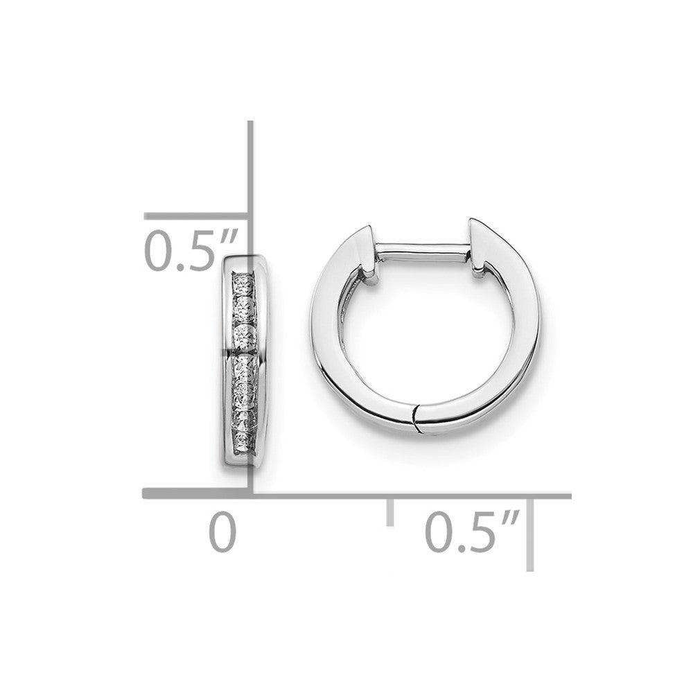 10k White Gold Polished 1/10 carat Diamond Round Hinged Hoop Earrings