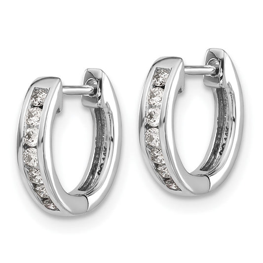10k White Gold Polished 1/5 carat Diamond Round Hinged Hoop Earrings