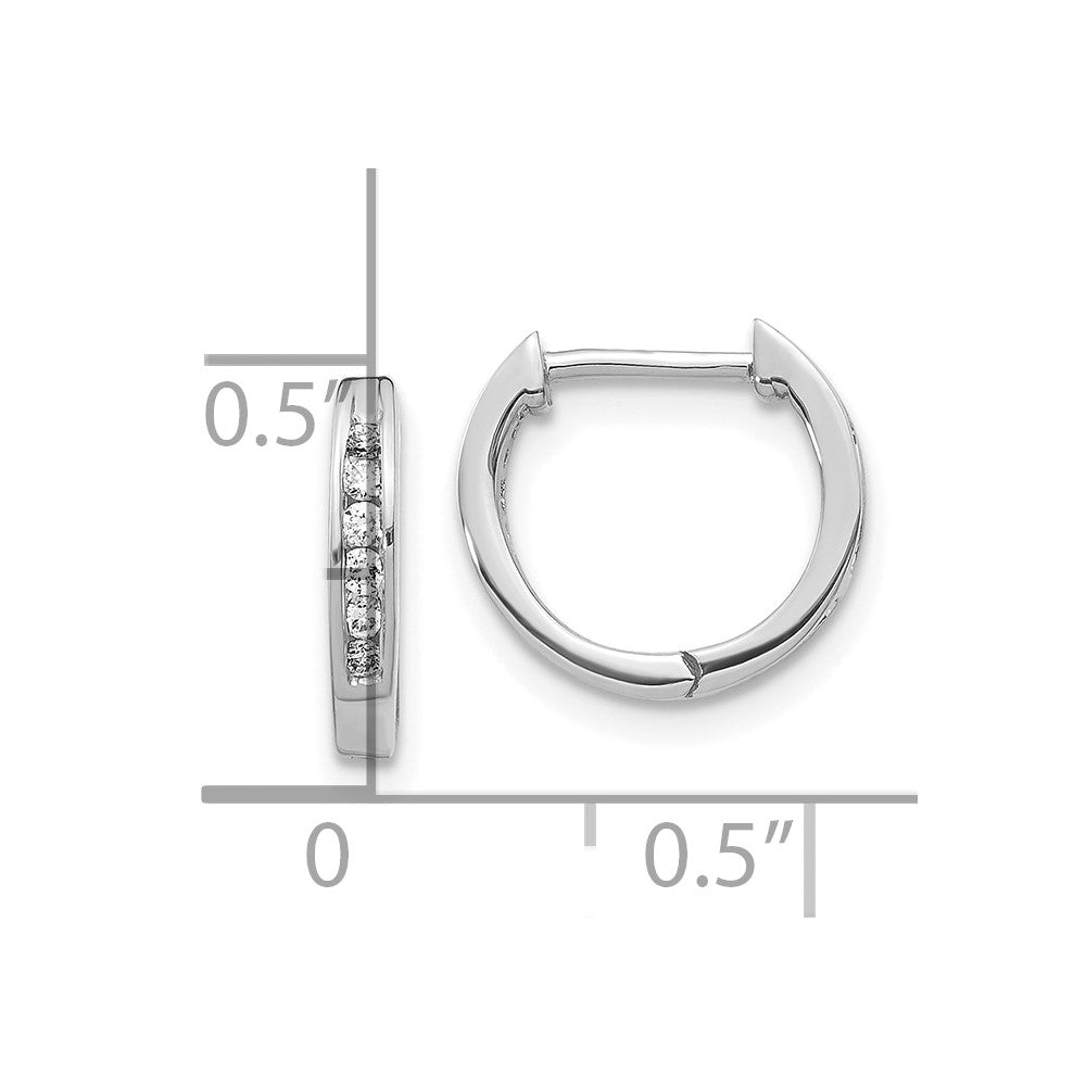 10k White Gold Polished 1/8 carat Diamond Round Hinged Hoop Earrings