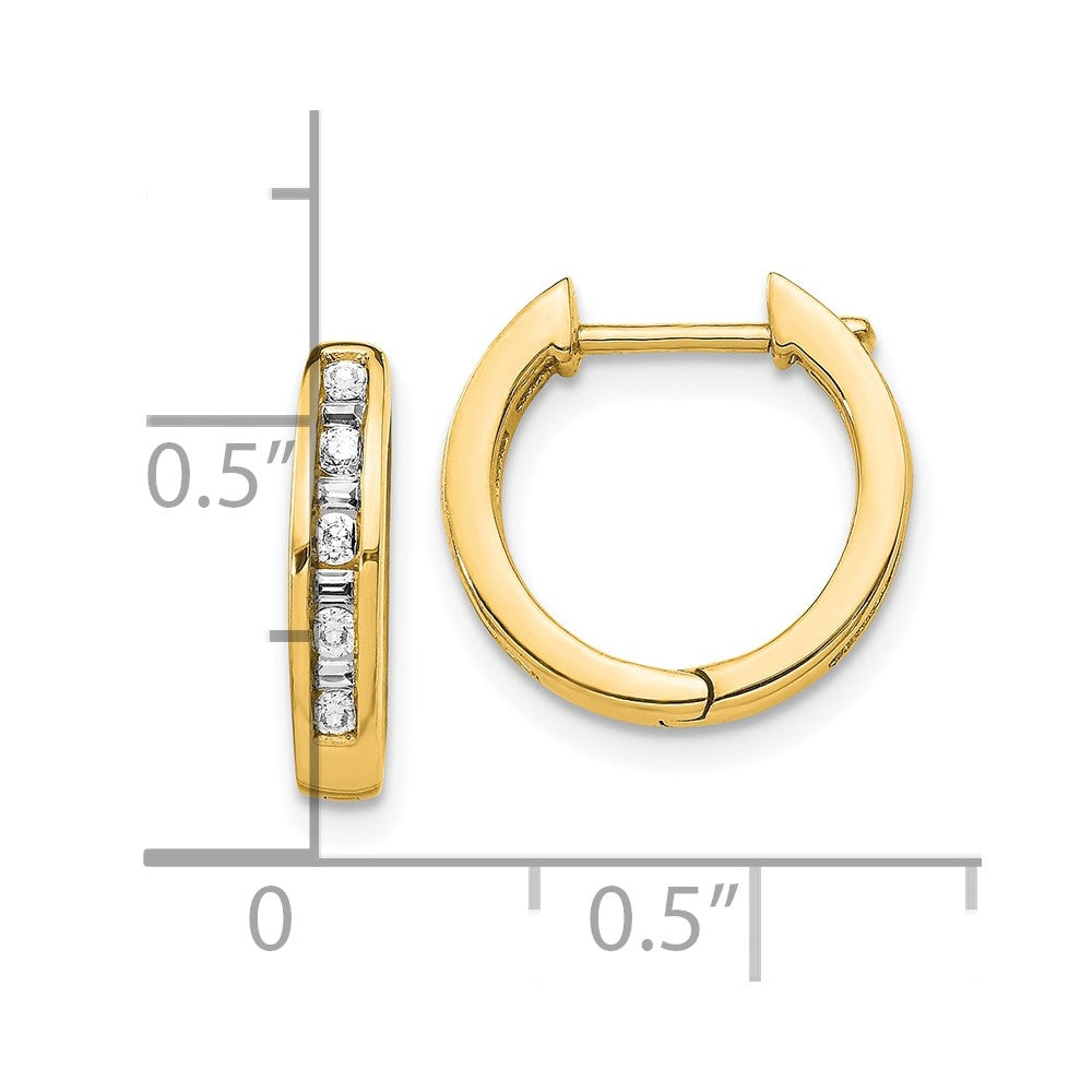 10k Round/Baguette Diamond Hinged Hoop Earrings