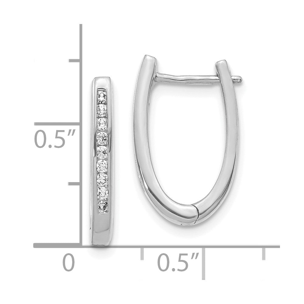10k White Gold 1/4 carat Diamond Oval Hinged Hoop Earrings