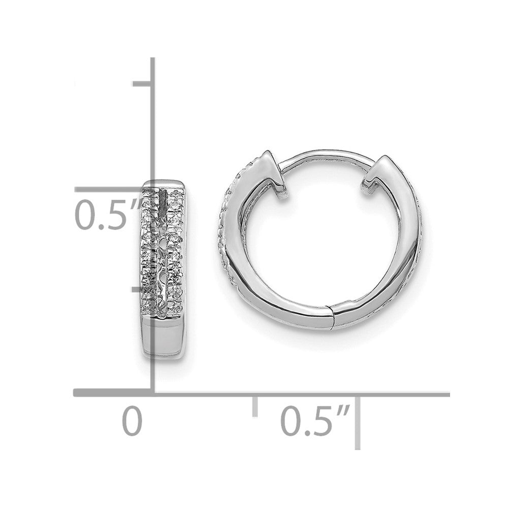 10k White Gold 1/10 carat Diamond 2-row Round Hinged Hoop Earrings