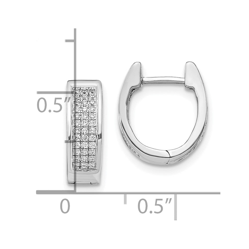 10k White Gold 3-row 1/4 carat Diamond Round Hinged Oval Hoop Earrings