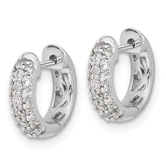10k White Gold 1/2 carat Diamond Pave Round Hinged Hoop Earrings