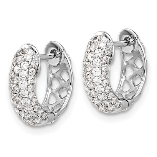 10k White Gold 3/4 carat Diamond Pave Round Hinged Hoop Earrings