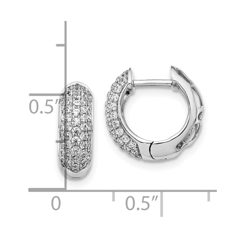 10k White Gold 3/4 carat Diamond Pave Round Hinged Hoop Earrings