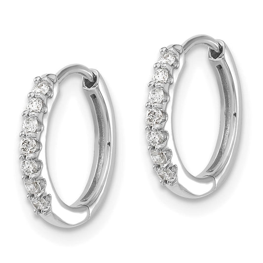 10k White Gold 1/6 carat Diamond Round Hinged Hoop Earrings