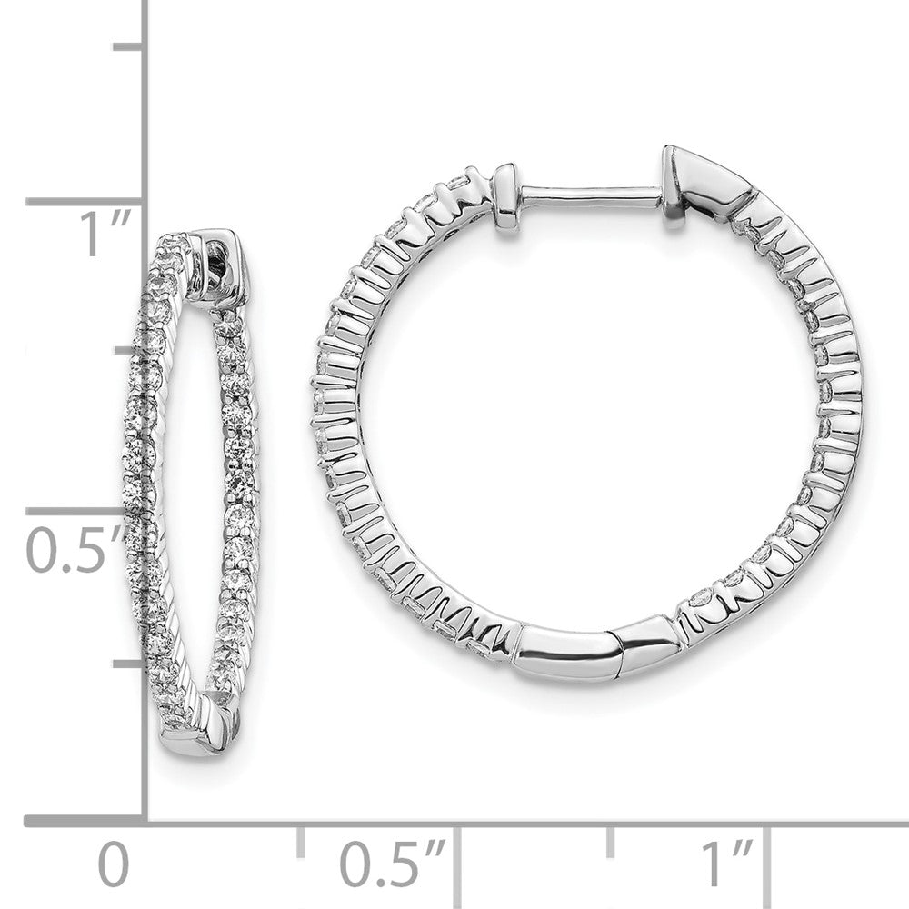 10k White Gold Polished 5/8 carat Diamond In/Out Round Hinged Hoop Earrings