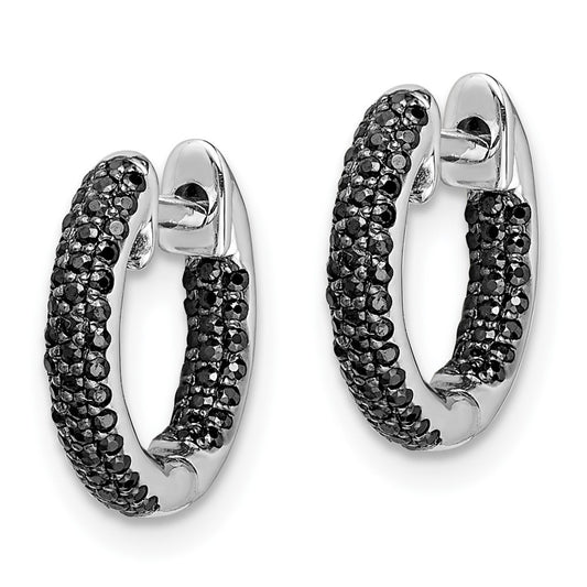 10k White Gold 3/8 carat Diamond In/Out Round Hinged Hoop Earrings
