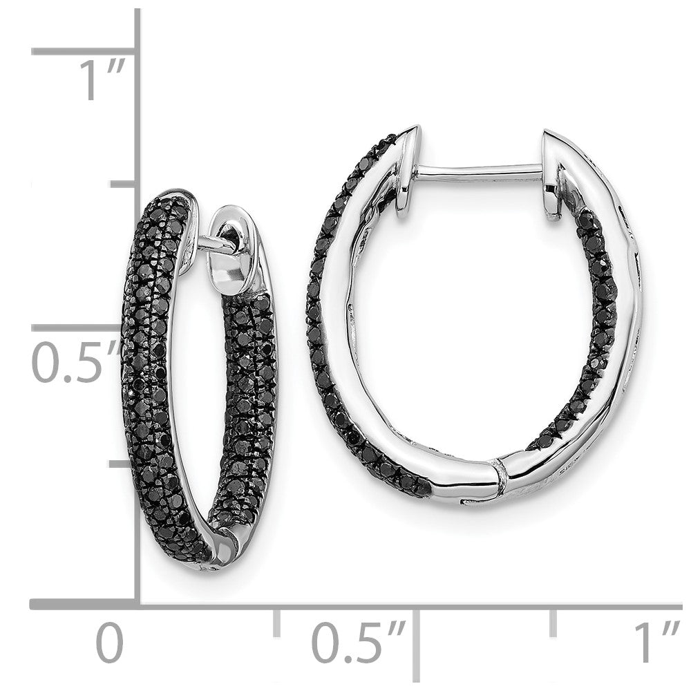 10k White Gold 1/2 carat All Black Diamond In/Out Oval Hoop Earrings