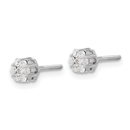 10k White Gold 1/4 carat Diamond Cluster Round Screwback Post Earrings