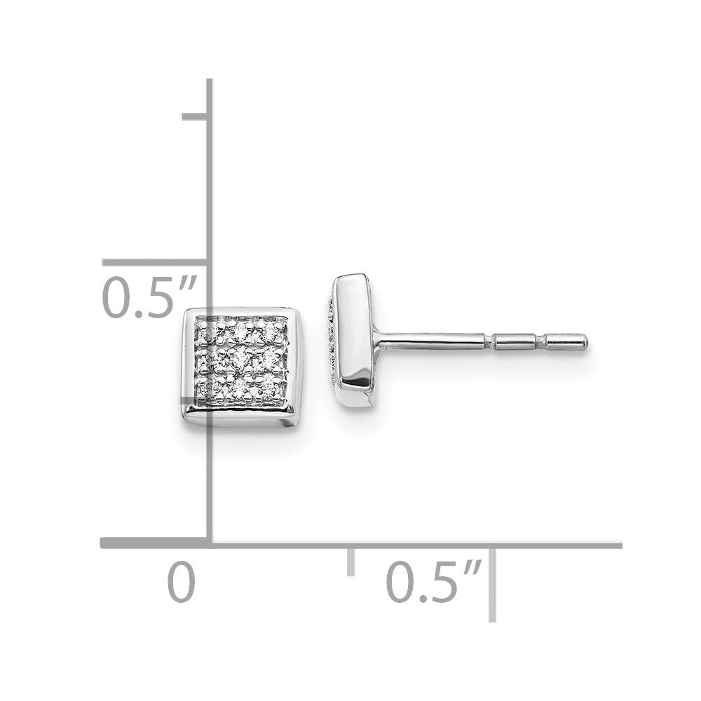 10k White Gold 1/10 carat Diamond Pave Square Post Earrings