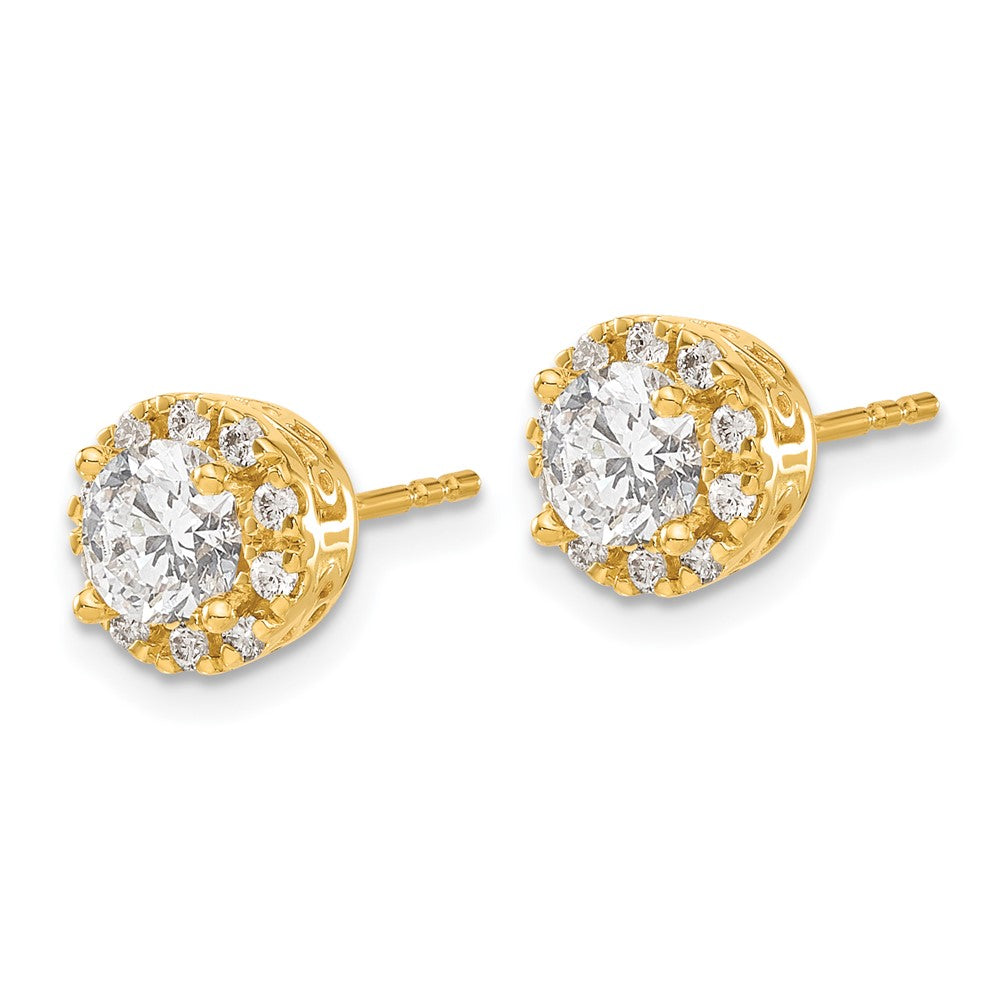 14k Yellow Gold 1 carat Lab Grown Diamond VS/SI+ G+ Halo Post Earrings