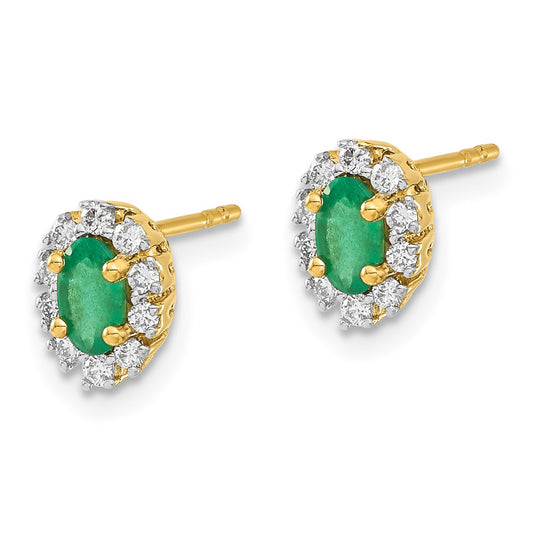 14k 1/5 carat Lab Grown Diamond VS/SI+ G+ and Oval Created Emerald Complete Halo Post Earrings