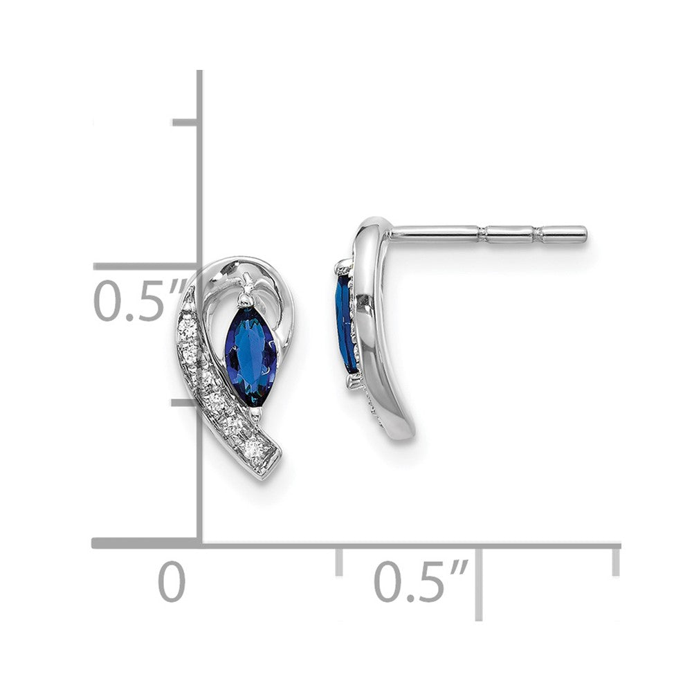 10k White Gold 5x2.5mm Marquise Sapphire and Diamond Curved Post Earrings