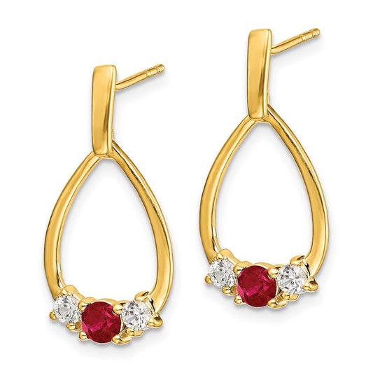10k Ruby and White Sapphire Teardrop Post Dangle Earrings
