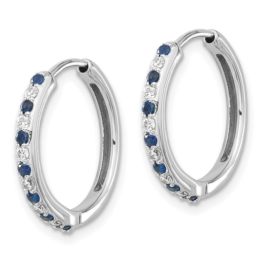 14k White Gold 1/5 carat Lab Grown Diamond VS/SI+ G+ and Created Sapphire Complete Hinged Hoop Earrings