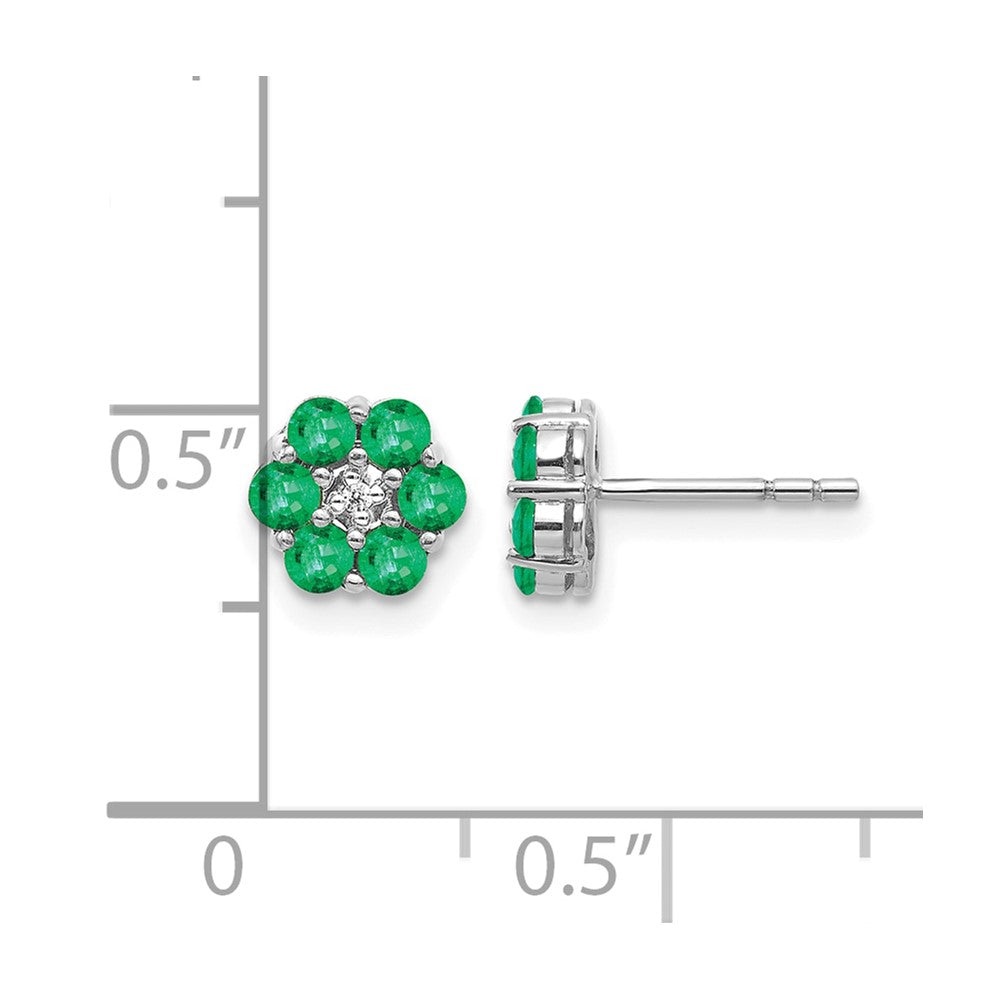 10k White Gold Polished Emerald and Diamond Post Earrings