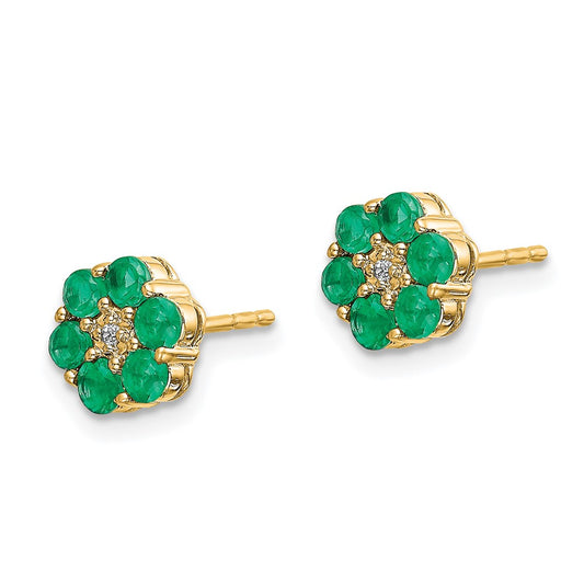 10k and White Rhodium Emerald and Diamond Floral Post Earrings