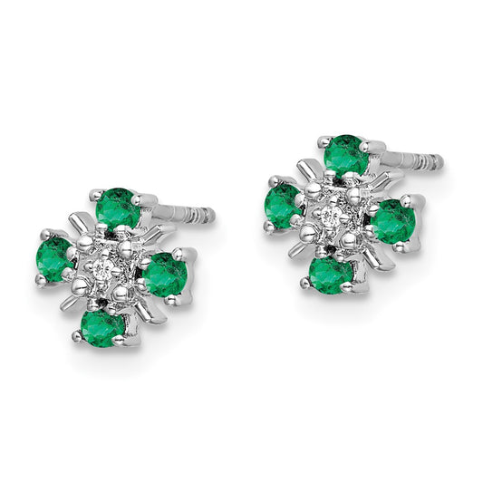 14k White Gold .01 carat Lab Grown Diamond VS/SI+ G+ and Created Emerald Complete Fashion Post Earrings