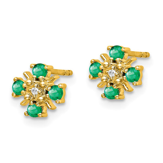 14k .01 carat Lab Grown Diamond VS/SI+ G+ and Created Emerald Complete Fashion Post Earrings