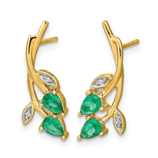 10k Diamond and Pear Emerald Floral Post Earrings