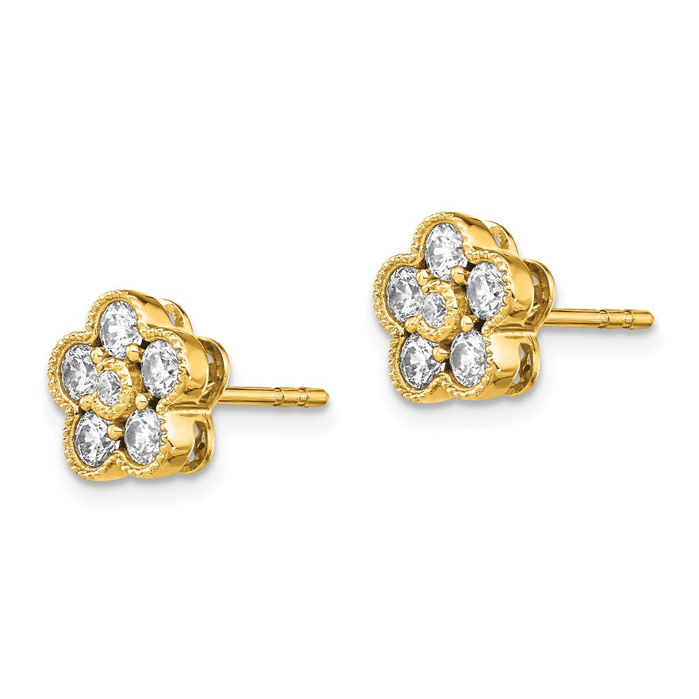 True Origin 14K Yellow Gold 3/4 carat Lab Grown Diamond VS+ F+ Complete Floral Post Earrings