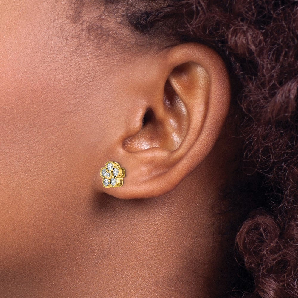 True Origin 14K Yellow Gold 3/4 carat Lab Grown Diamond VS+ F+ Complete Floral Post Earrings