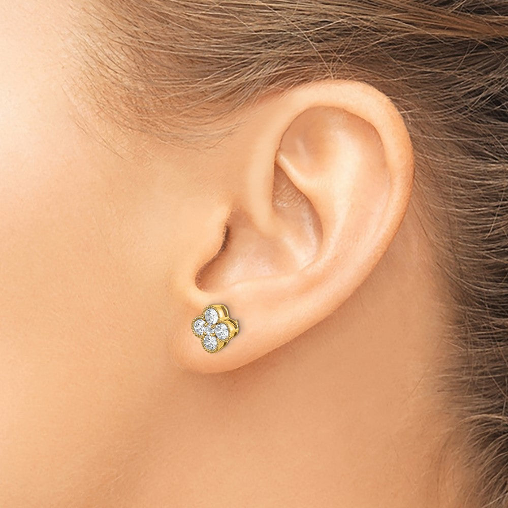 True Origin 14K Yellow Gold 1 carat Lab Grown Diamond VS+ F+ Complete Bloom Floral Earrings
