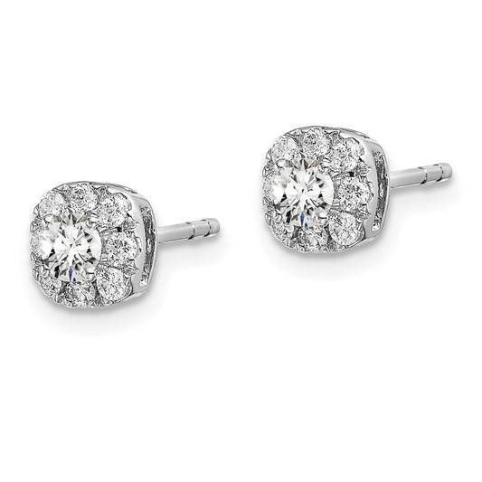 14k White Gold 1/2 carat Lab Grown Diamond VS/SI+ G+ Complete Cushion Halo Post Earrings