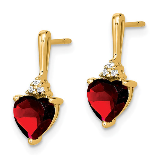10k 6mm Heart Garnet and Diamond Post Earrings