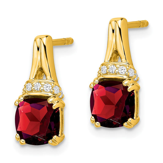 10k 6mm Cushion Garnet and Diamond Post Earrings