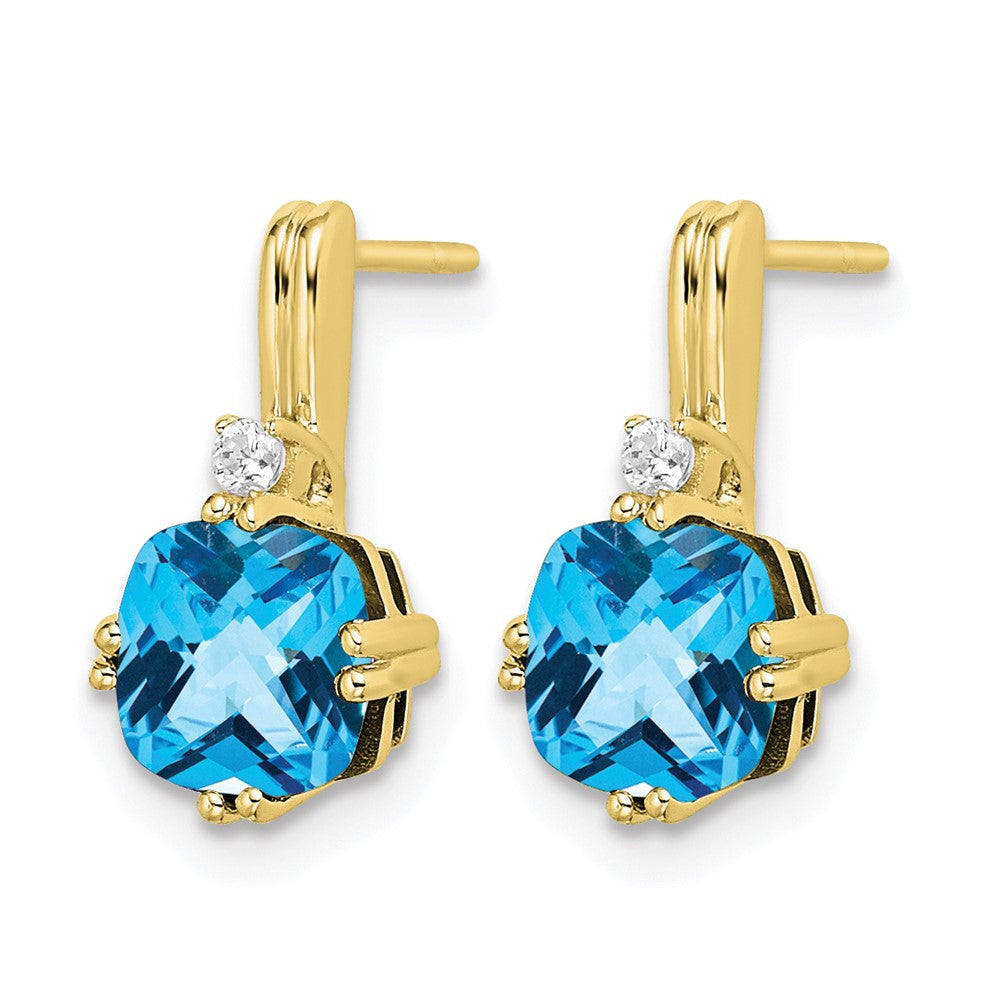 10k Cushion Blue Topaz and Diamond Earrings
