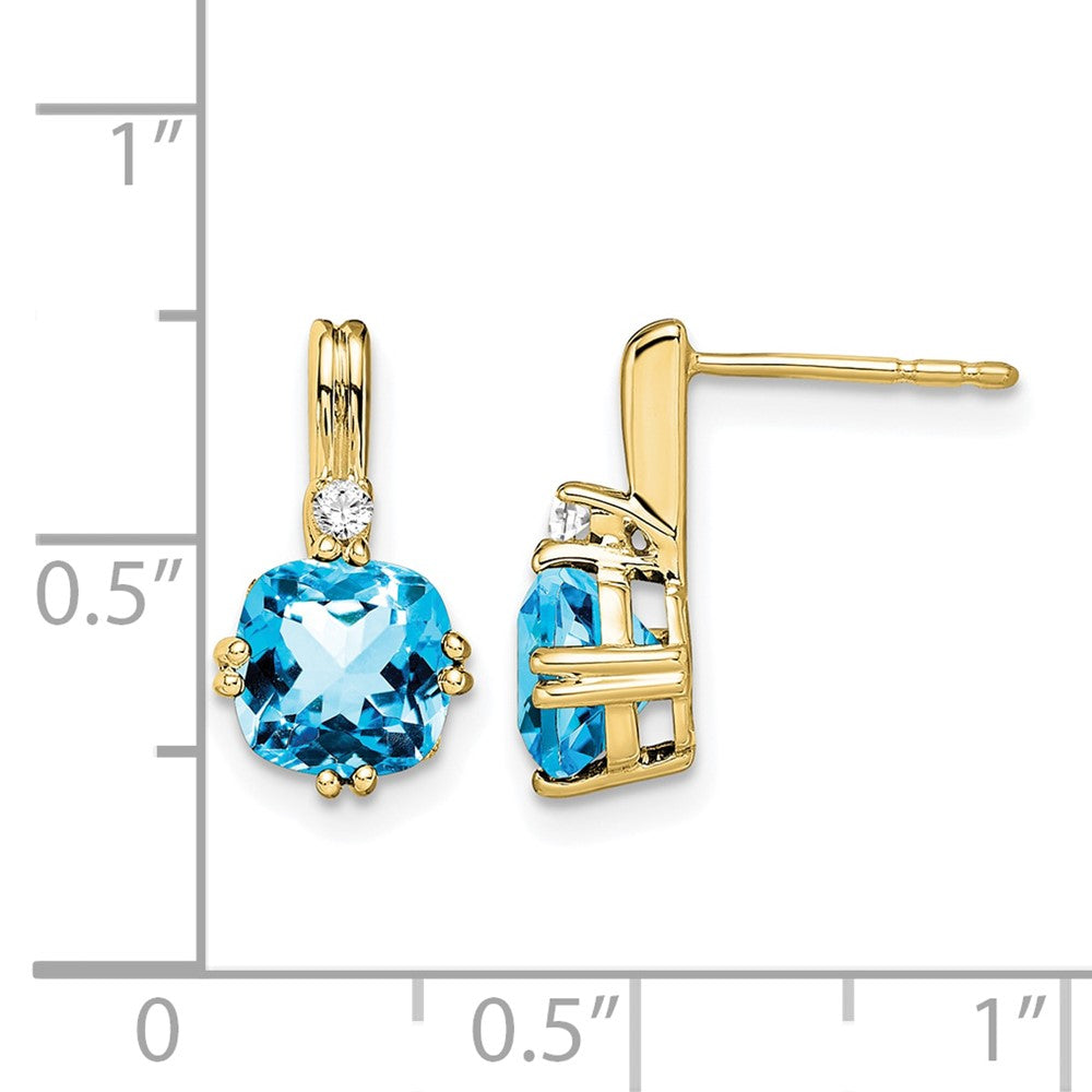 10k Cushion Blue Topaz and Diamond Earrings