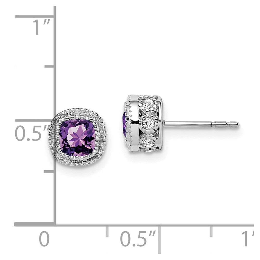 10k White Gold Cushion Amethyst and Diamond Earrings
