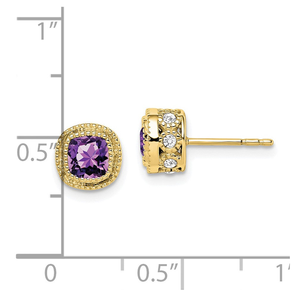 10k Cushion Amethyst and Diamond Earrings
