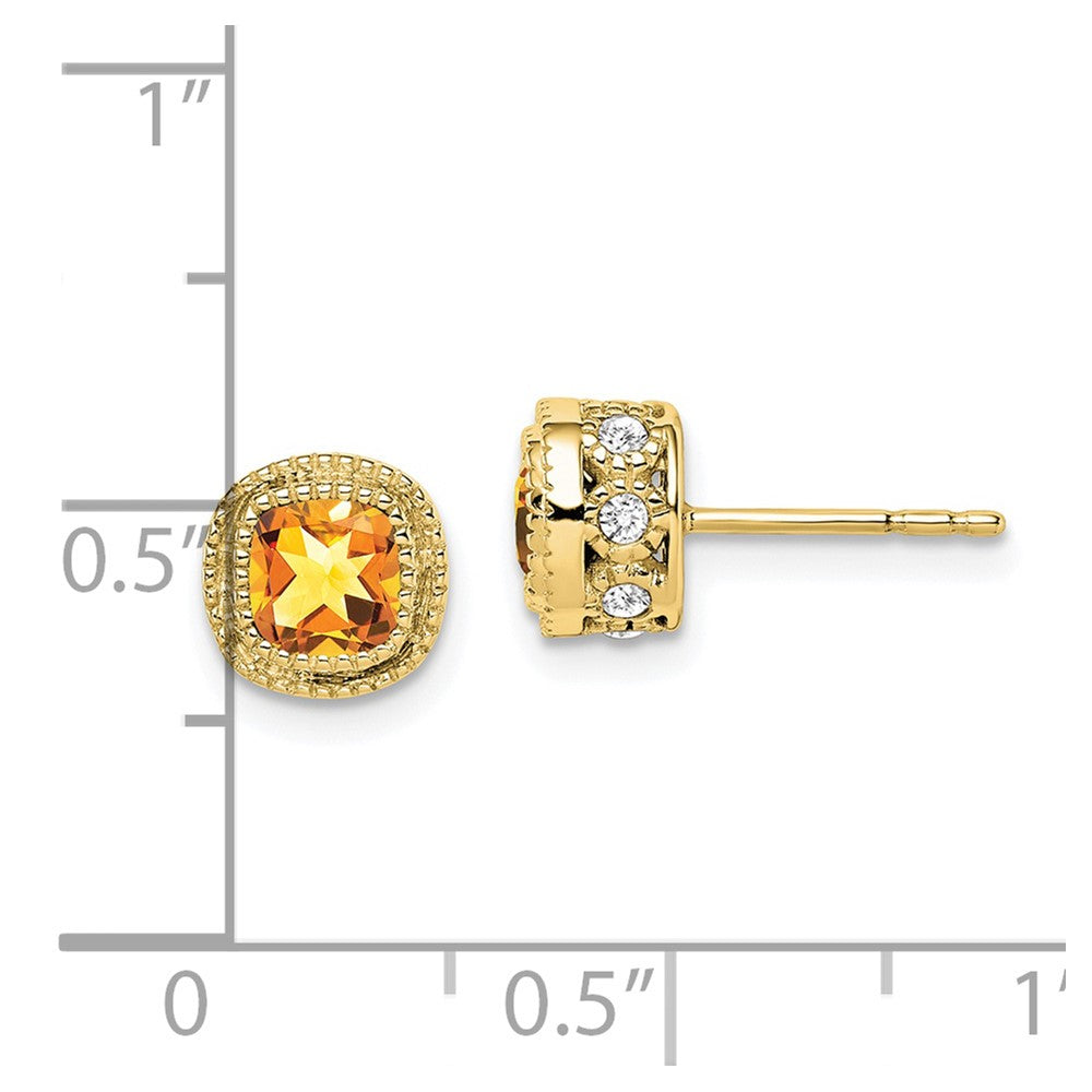 10k Cushion Citrine and Diamond Earrings