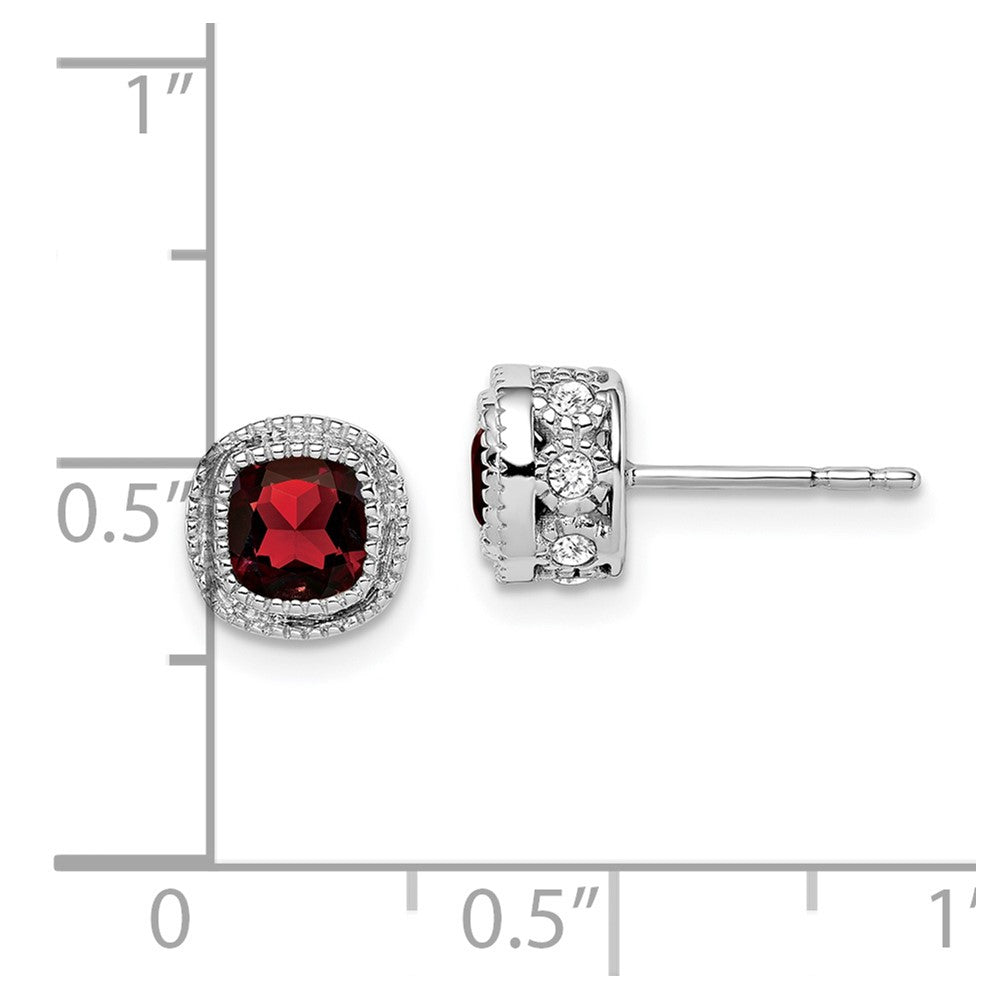 10k White Gold Cushion Garnet and Diamond Earrings