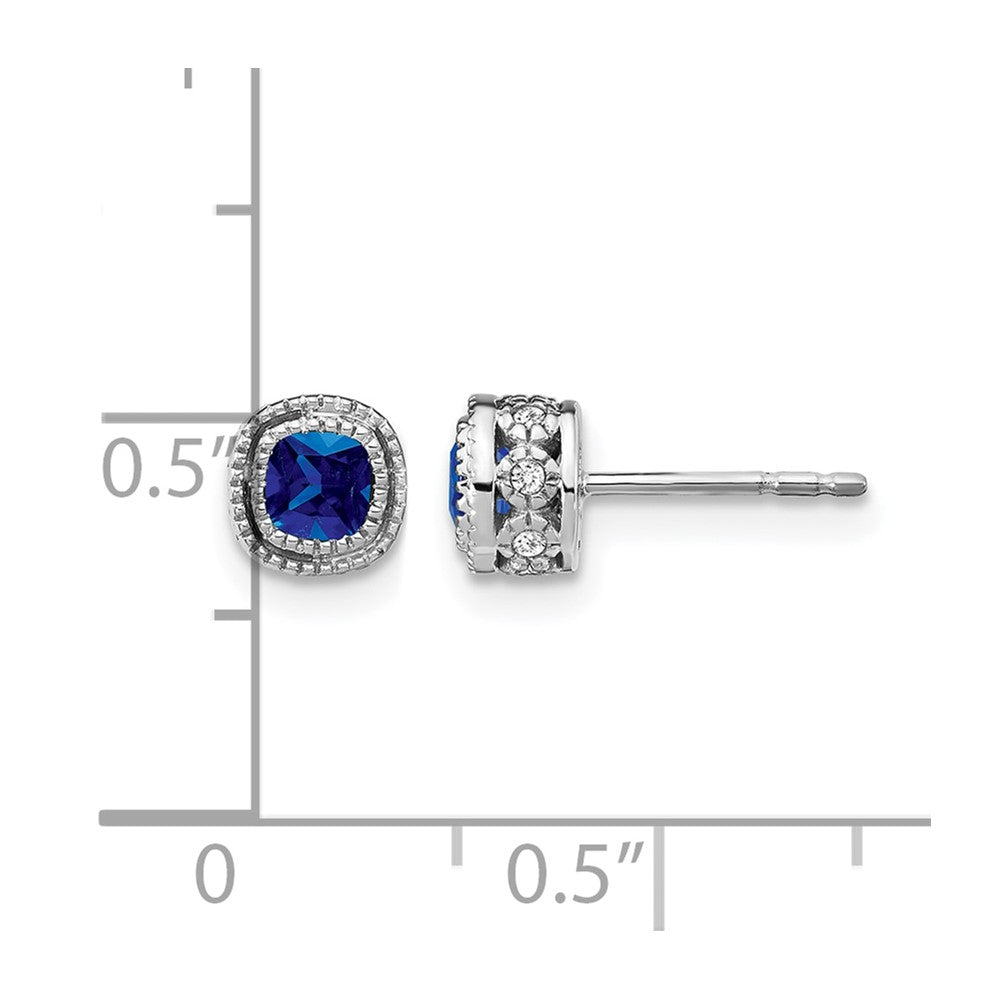 10k White Gold Cushion Sapphire and Diamond Earrings