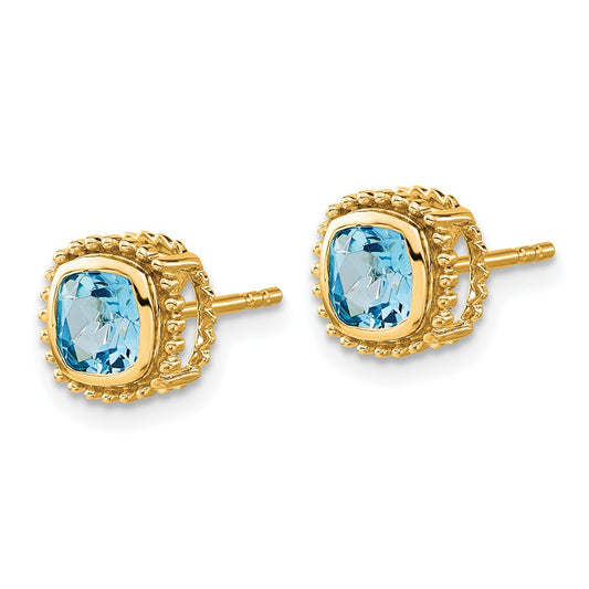 10k 5mm Cushion Blue Topaz Post Earrings