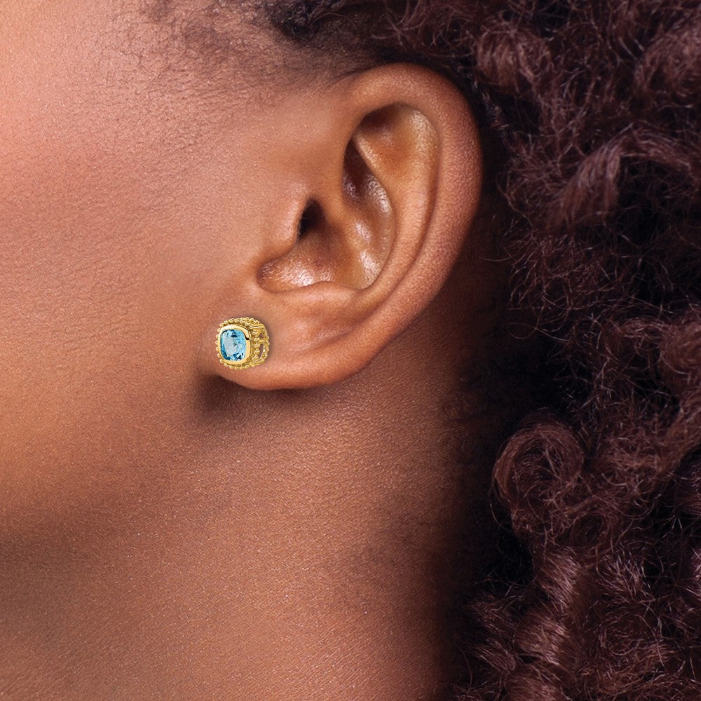 10k Cushion Blue Topaz Earrings