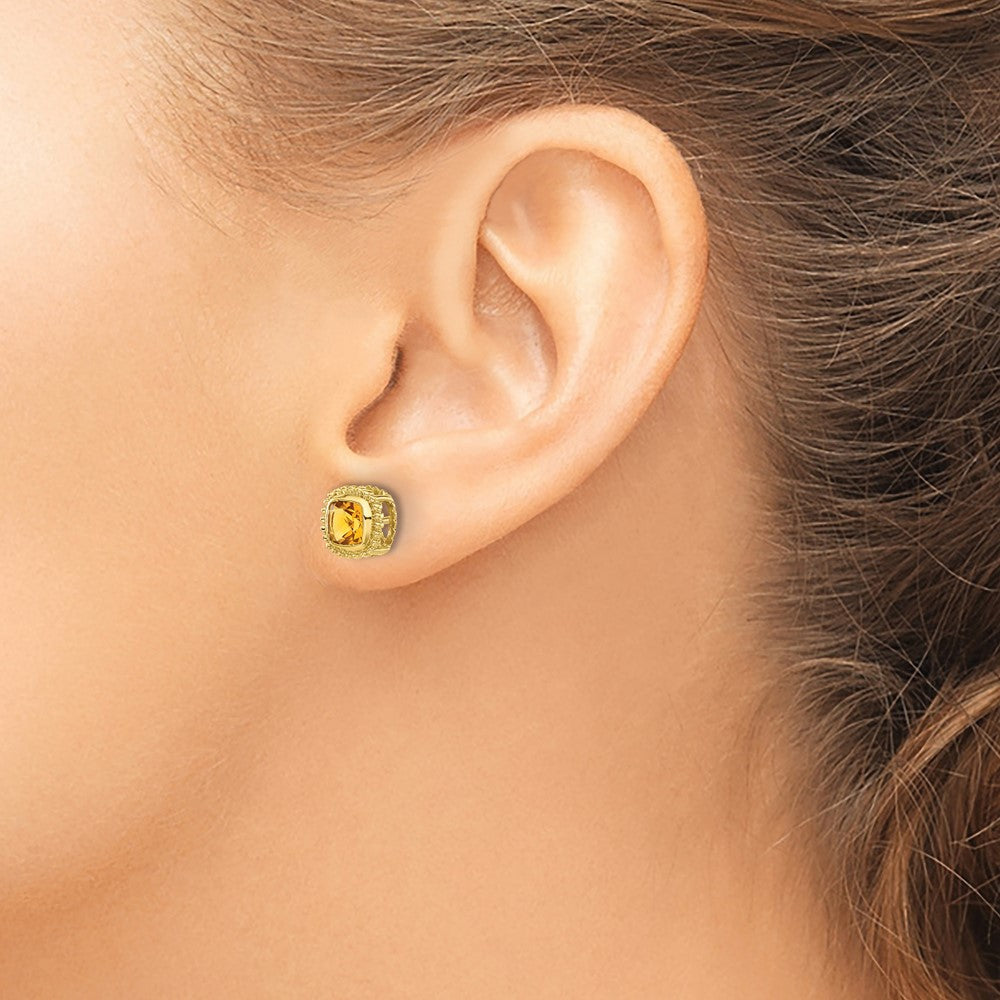 10k Cushion Citrine Earrings