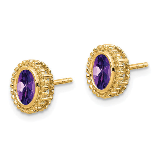 10k 6x4mm Oval Amethyst Post Earrings