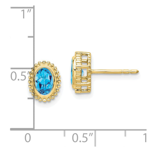 10k 6x4mm Oval Blue Topaz Post Earrings