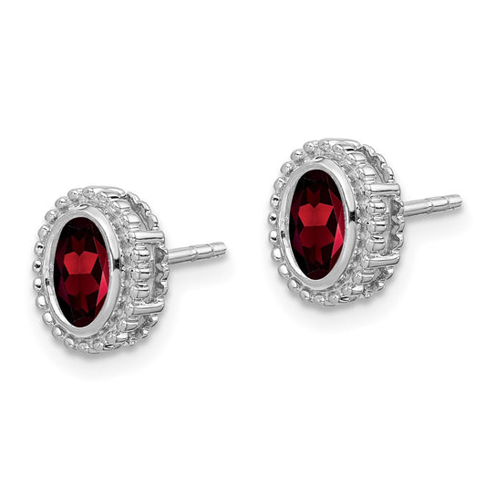 10k White Gold 6x4nn Oval Garnet Post Earrings