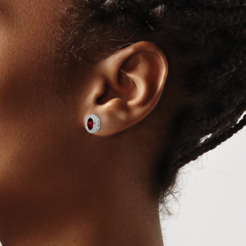 10k White Gold Oval Garnet Post Earrings
